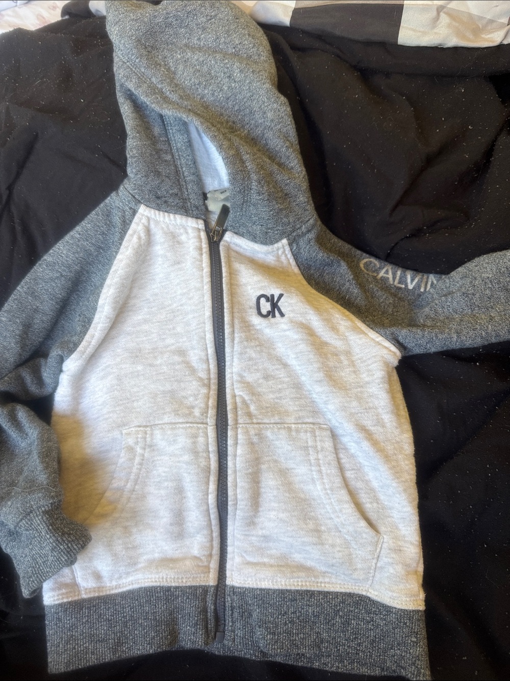 Calvin Klein Kids Light Gray and Dark Gray Hooded Zip Sweatshirt
